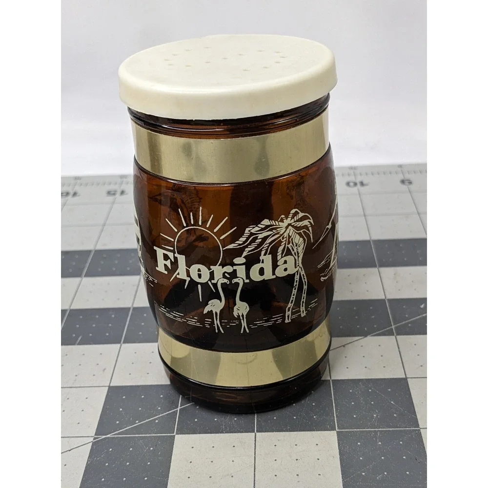 Florida Souvenir Salt Pepper Shaker Glass Mug Stein‎ Wood Handle 4.25 Inch Tall
